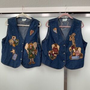 Quacker Factory Denim Vest Bears Angels with Unique Style